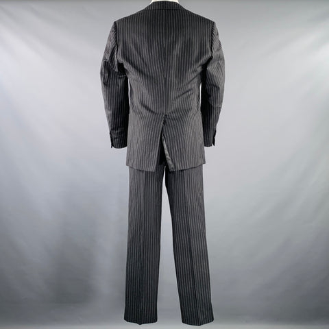 BELVEST Size 40 Grey White Pinstripe Wool Linen Single Breasted Suit