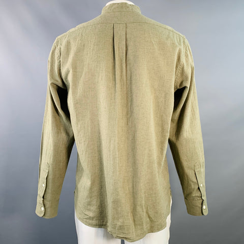 AMERICAN TRENCH Size L Green Sage Heather Linen Blend Long Sleeve Shirt