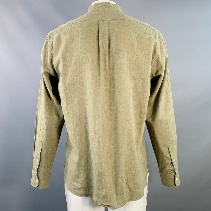 AMERICAN TRENCH Size L Green Sage Heather Linen Blend Long Sleeve Shirt
