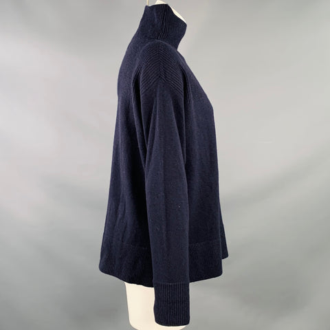 GOBI Size S Navy Cashmere Rib Knit Mock Neck Pullover
