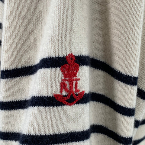 POLO by RALPH LAUREN Size L Cream Black Stripe Cotton Cashmere Pullover
