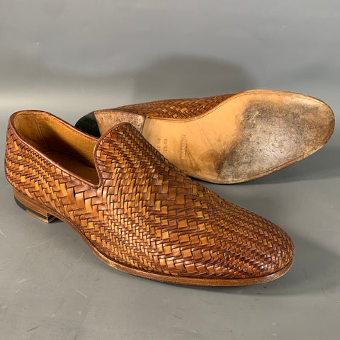 MAGNANNI Size 10 Brown Woven Leather Loafers