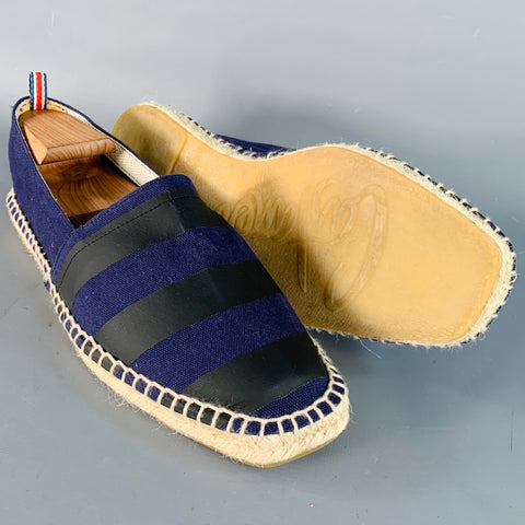 CASTANER Size 11 Navy Black Stripe Canvas Espadrille Slip On Sneakers