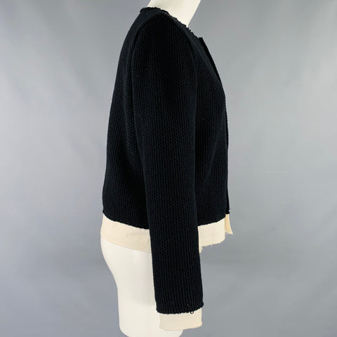 COMME des GARCONS Size S Black Cream Wool Nylon Raw Edge Cardigan
