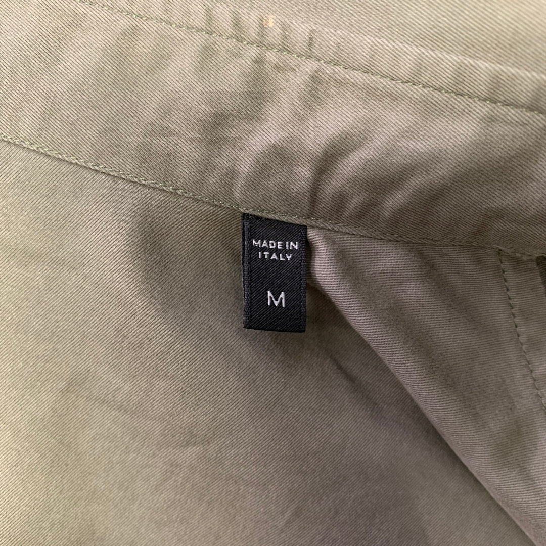 ERMENEGILDO ZEGNA Size M Olive Cotton Blend Patch Pockets Long Sleeve Shirt