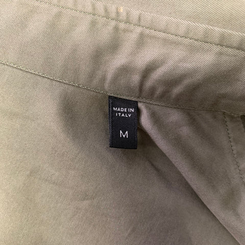 ERMENEGILDO ZEGNA Size M Olive Cotton Blend Patch Pockets Long Sleeve Shirt