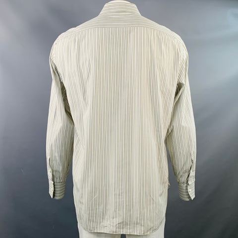 ERMENEGILDO ZEGNA Size XL Green Brown White Stripe Cotton Long Sleeve Shirt