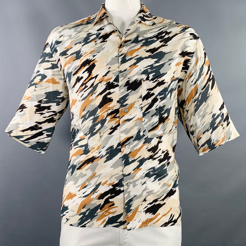 LEMAIRE Size XXL Multi Color Abstract Viscose One Pocket Short Sleeve Shirt
