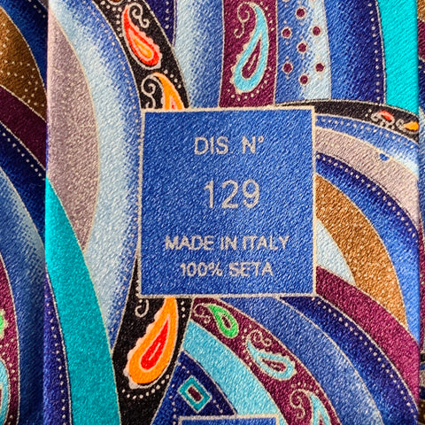 ERMENEGILDO ZEGNA Blue Turquoise Abstract Paisley Silk Satin Tie