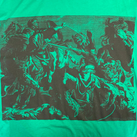 DRIES VAN NOTEN Size S The Lion Hunt Green Black Graphic Cotton Crew Neck T-shirt