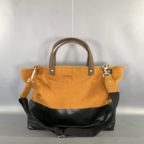 JACK SPADE Brown Black Waxed Cotton Tote Bag