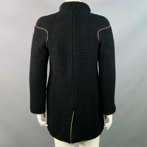 CHANEL Pre-Fall 2015 Size 10 Black Gold Wool Waffle Notch Lapel Jacket