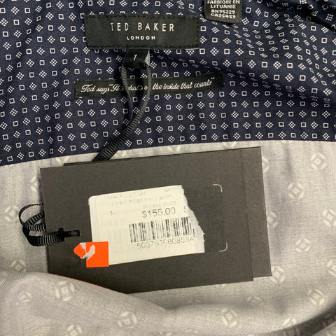 TED BAKER Size XS Fille Navy White Circles Cotton Spread Collar Long Sleeve Shirt