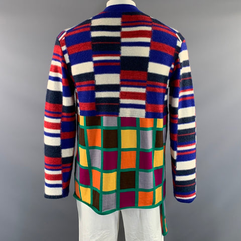 COMME des GARCONS Size L Blue Green & multi color Geometric Wool Blend Cardigan