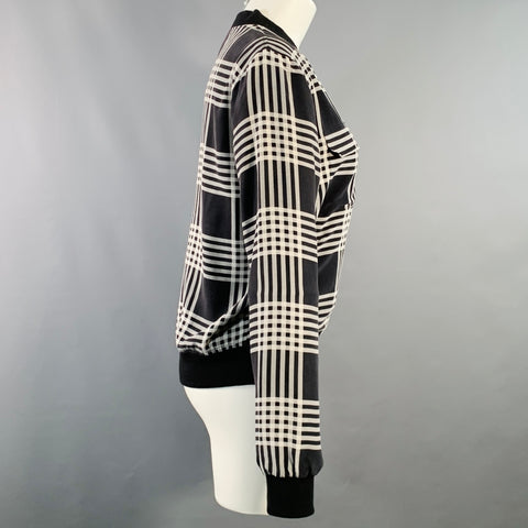 EQUIPMENT Size S Black White Silk Plaid Zip Up Bomber Jacket