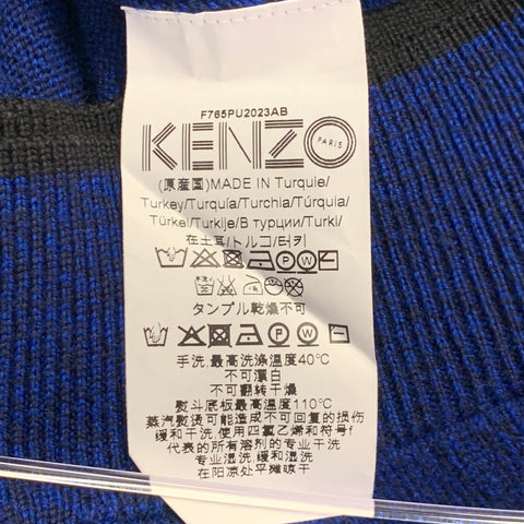 KENZO Size XS Blue Black Knit Cotton Crew Neck Pullover