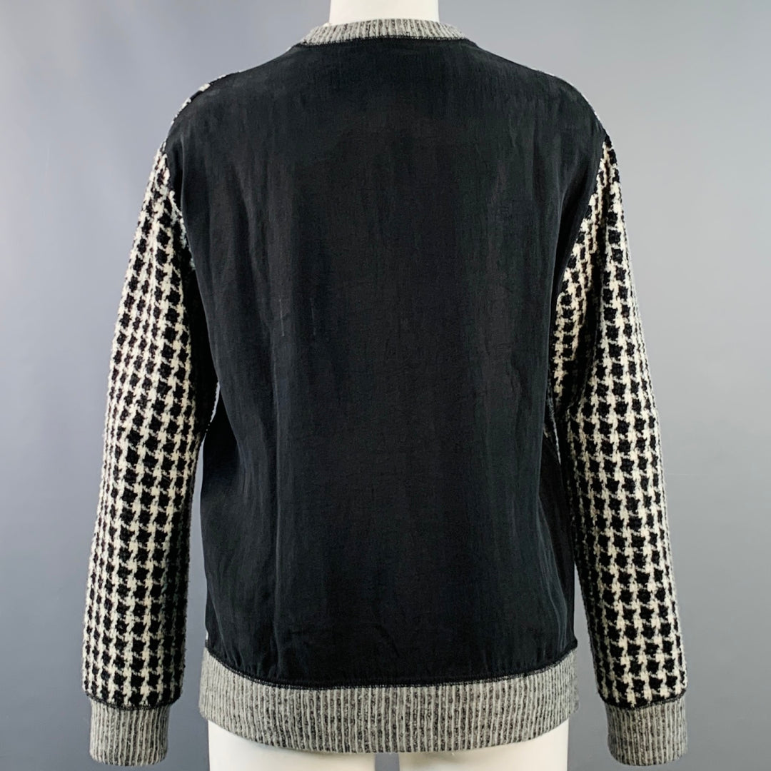 SANDRO Size S Black Grey Wool Blend Houndstooth Crew Neck Pullover