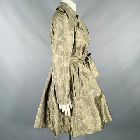 LANVIN 2011 Size 10 Green Olive Polyester Silk Marbled Double Breasted Trench Coat