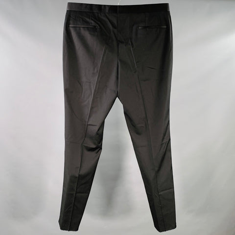 HUGO BOSS Size XL Black Virgin Wool Tuxedo Dress Pants
