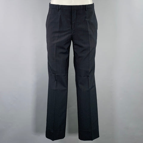 MIU MIU Size 38 Black Blue Pinstripe Virgin Wool Blend Notch Lapel Suit
