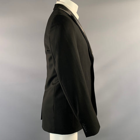 DAVID MAYER Chest Size 38 Black Polyester & Viscose Peak Lapel Sport Coat