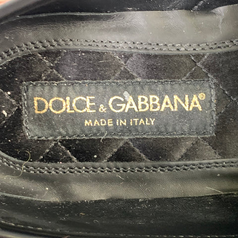 DOLCE & GABBANA Size 6 Black Gold Leather Slip On Loafers