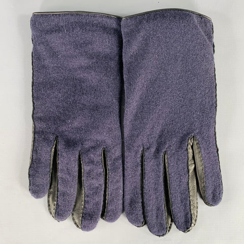 LANVIN Size 8.5 Navy Black Two Tone Leather Gloves