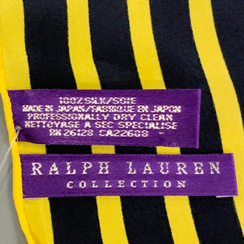 RALPH LAUREN COLLECTION Yellow Navy Stripe Silk Square Scarf