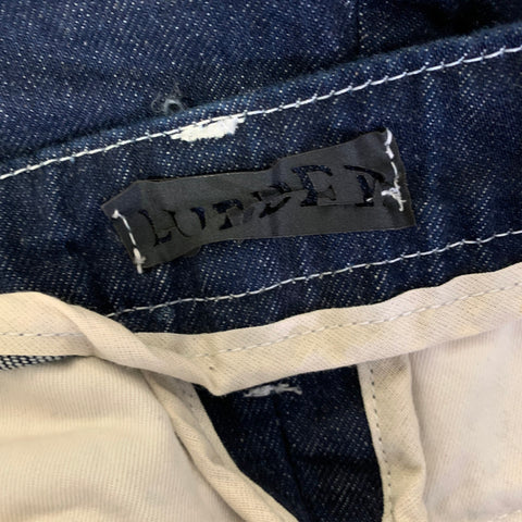 LUEDER Size L Navy Contrast Stitch Cotton Polyester Barrel Jeans