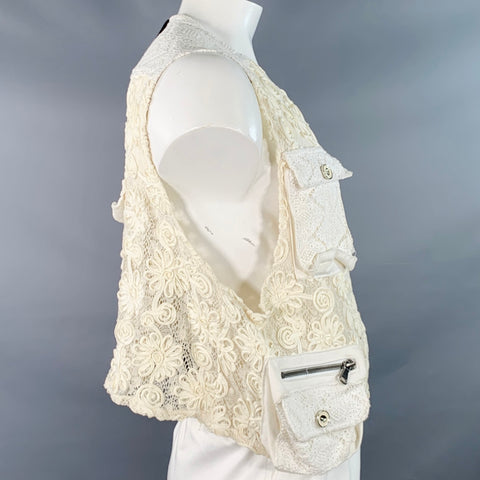 EARTHLING VIP Size L Beige White Lace Oversized Cargo Pockets Vest