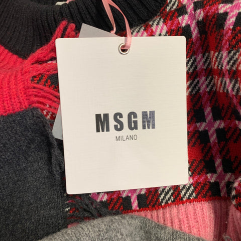 MSGM Size S Pink Multi Color Wool Blend Patchwork Crew Neck Sweater