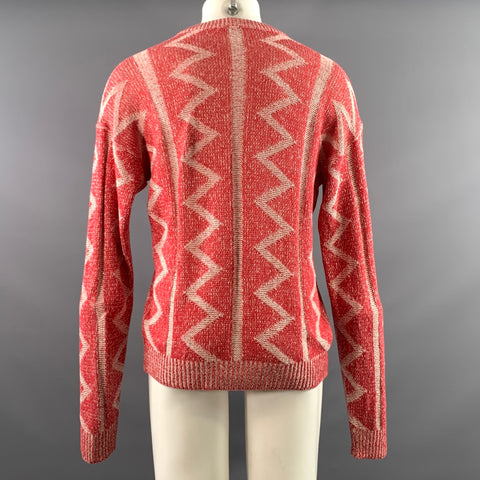 GIORGIO ARMANI Size M Red White Knit Cotton Blend V Neck Sweater