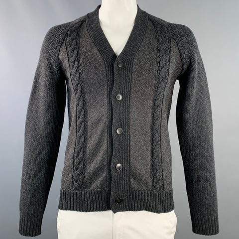 VALENTINO Size XL Charcoal Grey Cable Knit Virgin Wool Cashmere Cardigan