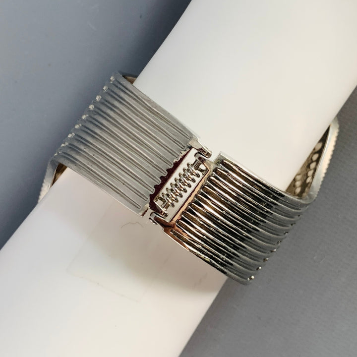 VINTAGE Silver Metal Rhinestones Cuff Bracelet