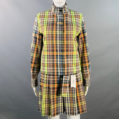 AKRIS Size S Multi Color Polyester Cotton Plaid Snaps Jacket Shorts Set