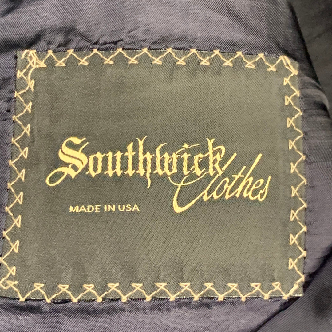 O'CONNELL'S Size 42 Long Blue Black Herringbone Wool Sport Coat