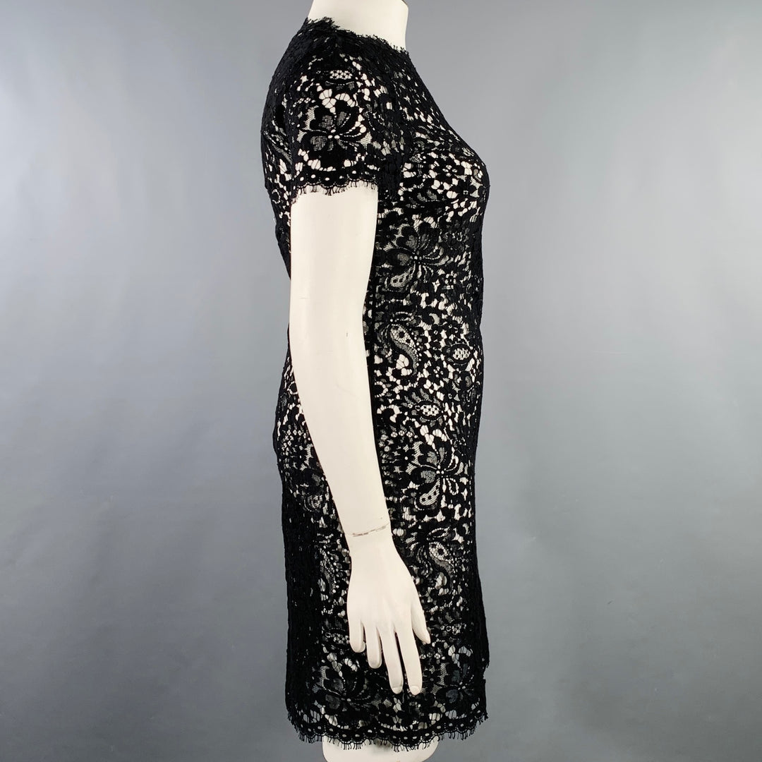 RALPH LAUREN Size 10 Black Cotton Blend Lace Short Sleeve Dress Sui Generis Designer Consignment RALPH LAUREN Size 10 Black Cotton Blend Lace Short Sleeve Dress Sui Generis Designer Consignment