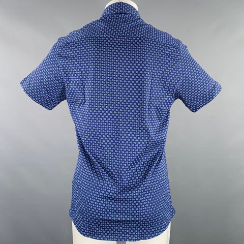 STONE ROSE Size S Navy White Circles Cotton Spread Collar Short Sleeve Shirt