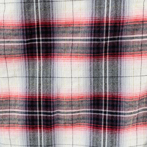 MARC by MARC JACOBS Size L Grey Red White Metallic Plaid Cotton Blend Long Sleeve Shirt