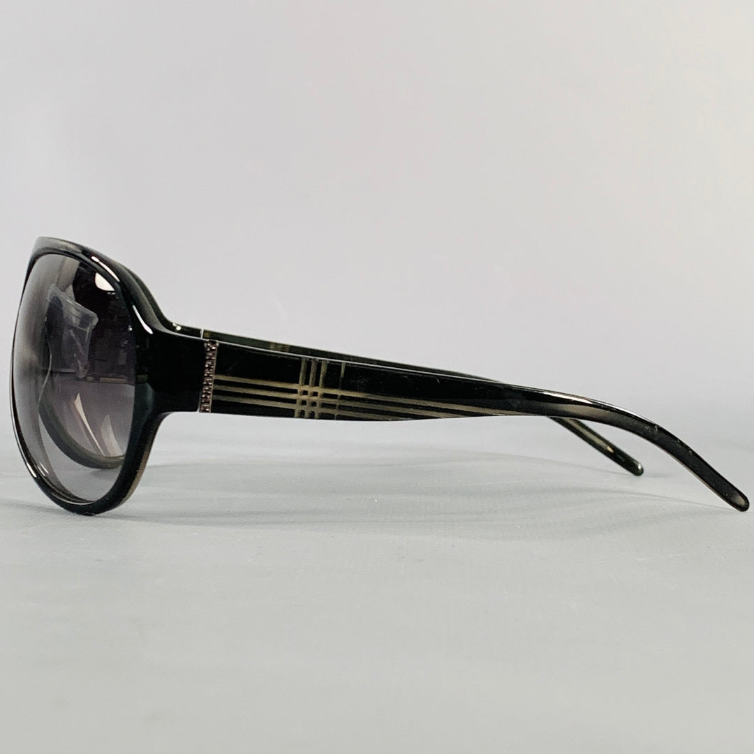 BURBERRY Black Acetate Oversized Wrap Around Aviator Sunglasses