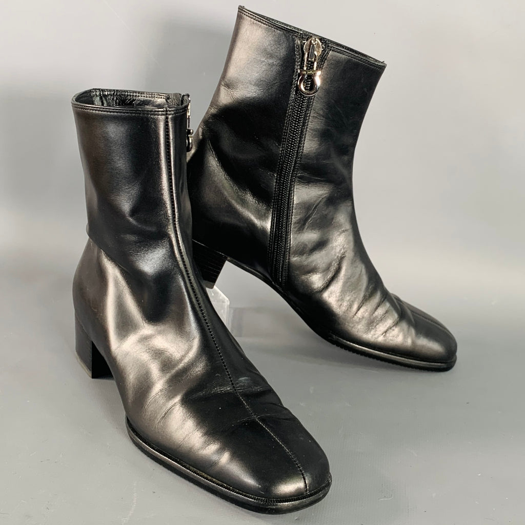 SALVATORE FERRAGAMO Size 5 Black Leather Split Toe Side Zipper