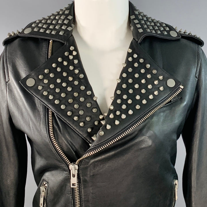 MUUBAA Size 6 Black Studded Lambskin Leather Biker Jacket