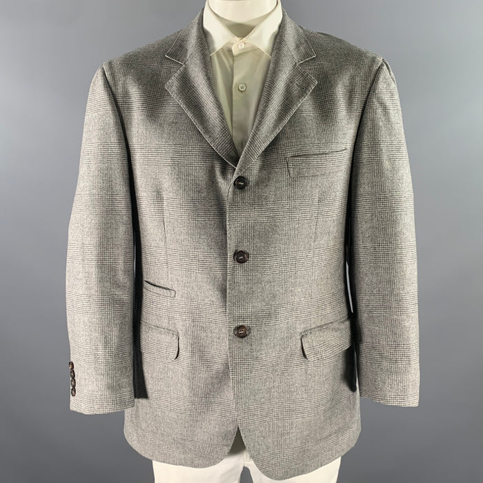 BRUNELLO CUCINELLI Size 46 Grey Glen Check Wool Cashmere Sport Coat