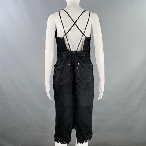 CHRISTIAN DADA Robe Midi en Jean Déstructuré à Bords Effilochés en Coton Mélangé Noir Taille 4