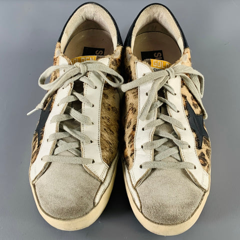 GOLDEN GOOSE Size 9 Beige Brown Calf Hair Mixed Patterns Low Top Sneakers