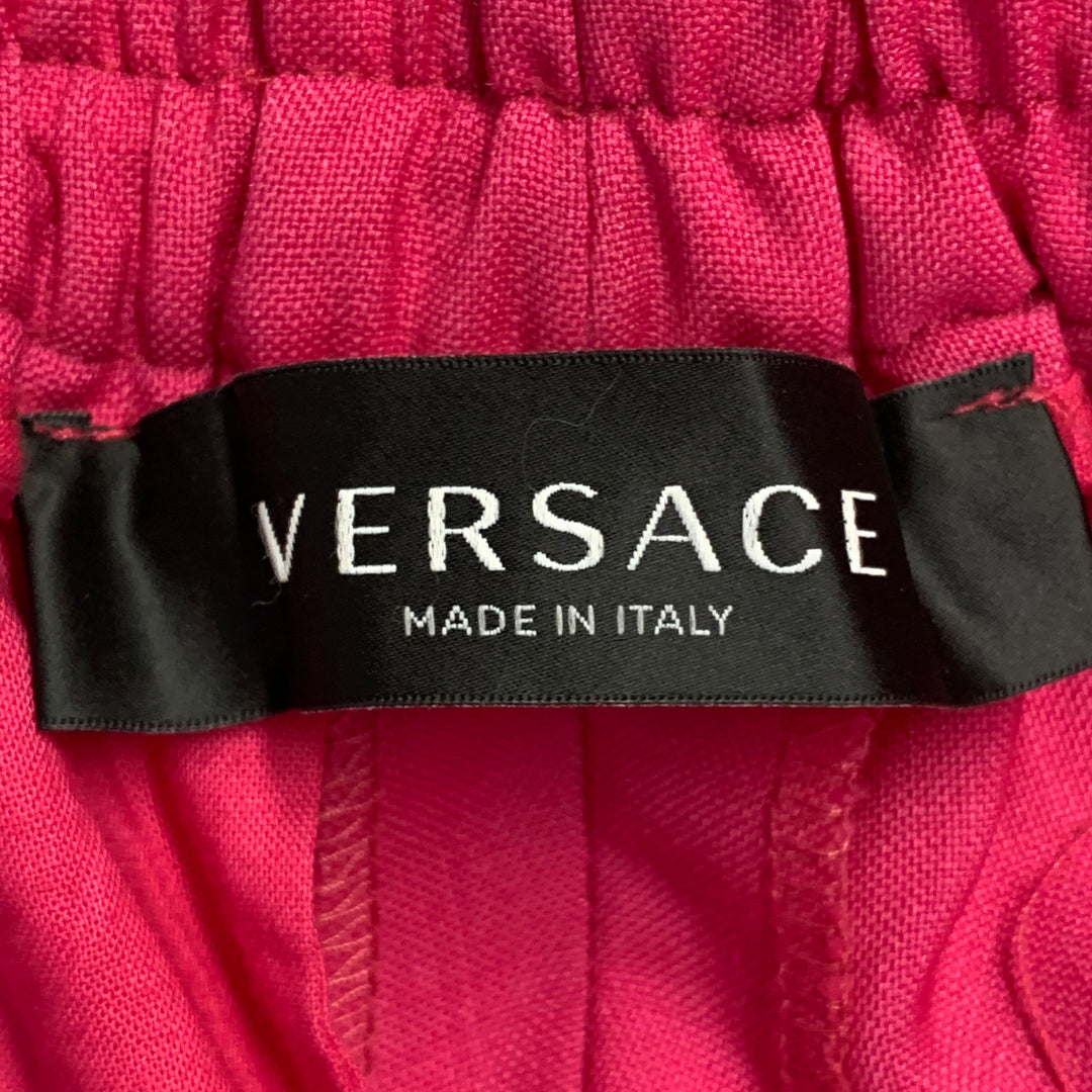 VERSACE Size M Pink Fuchsia Virgin Wool Mohair Pleated Tapered Casual Pants