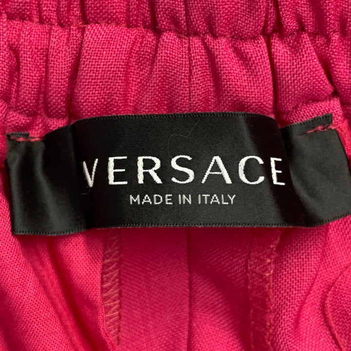 VERSACE Size M Pink Fuchsia Virgin Wool Mohair Pleated Tapered Casual Pants