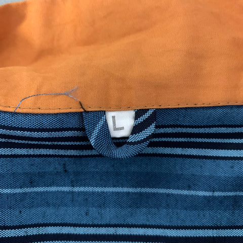 Size L Blue Orange Stripe Polyester Blend Shawl Collar Shirt