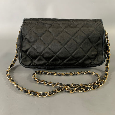 CHANEL Black Quilted Silk Leather Cross Body Handbag