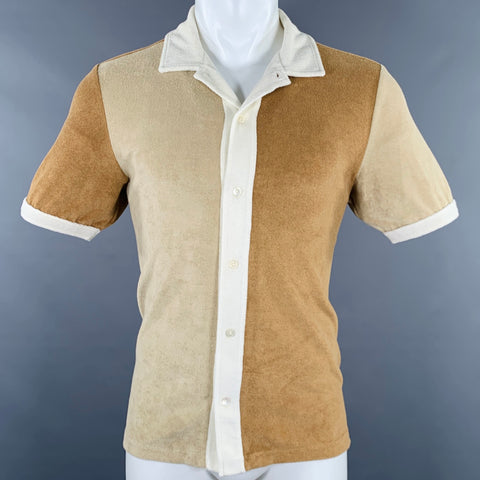 TODD SNYDER Size S Tan Beige Color Block Cotton Blend Short Sleeve Shirt